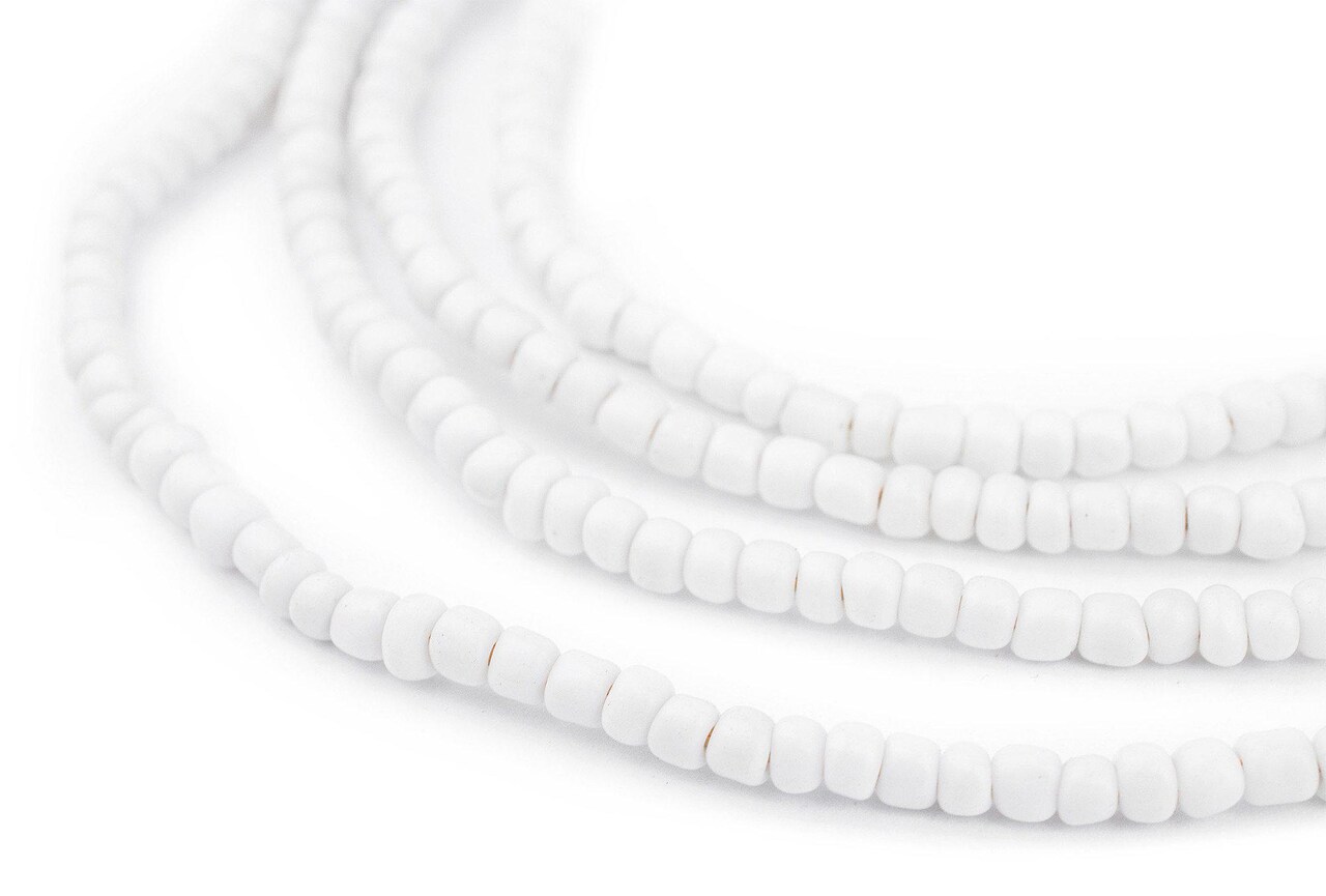The Bead Chest White Ghana Glass Beads 4mm African Seed 25 Inch Strand Handmade
